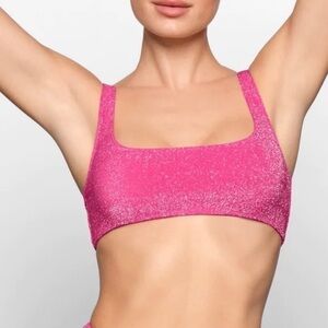 Good American Hawaiian Pink Sparkle Cropped Scoop Bikini Top Size 0/XSmall NWT